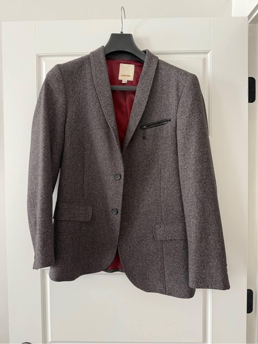 Diesel Men's Charcoal Tweed Blazer with Notch Lapel